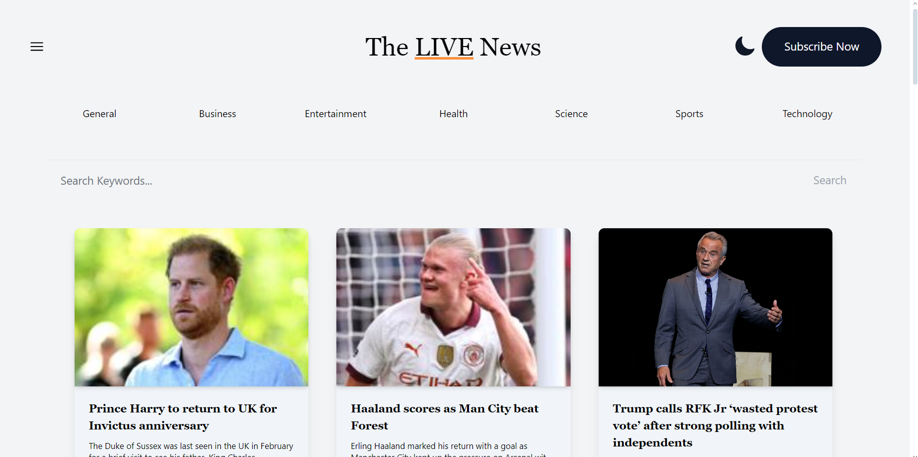 An image of the Live News Website project.